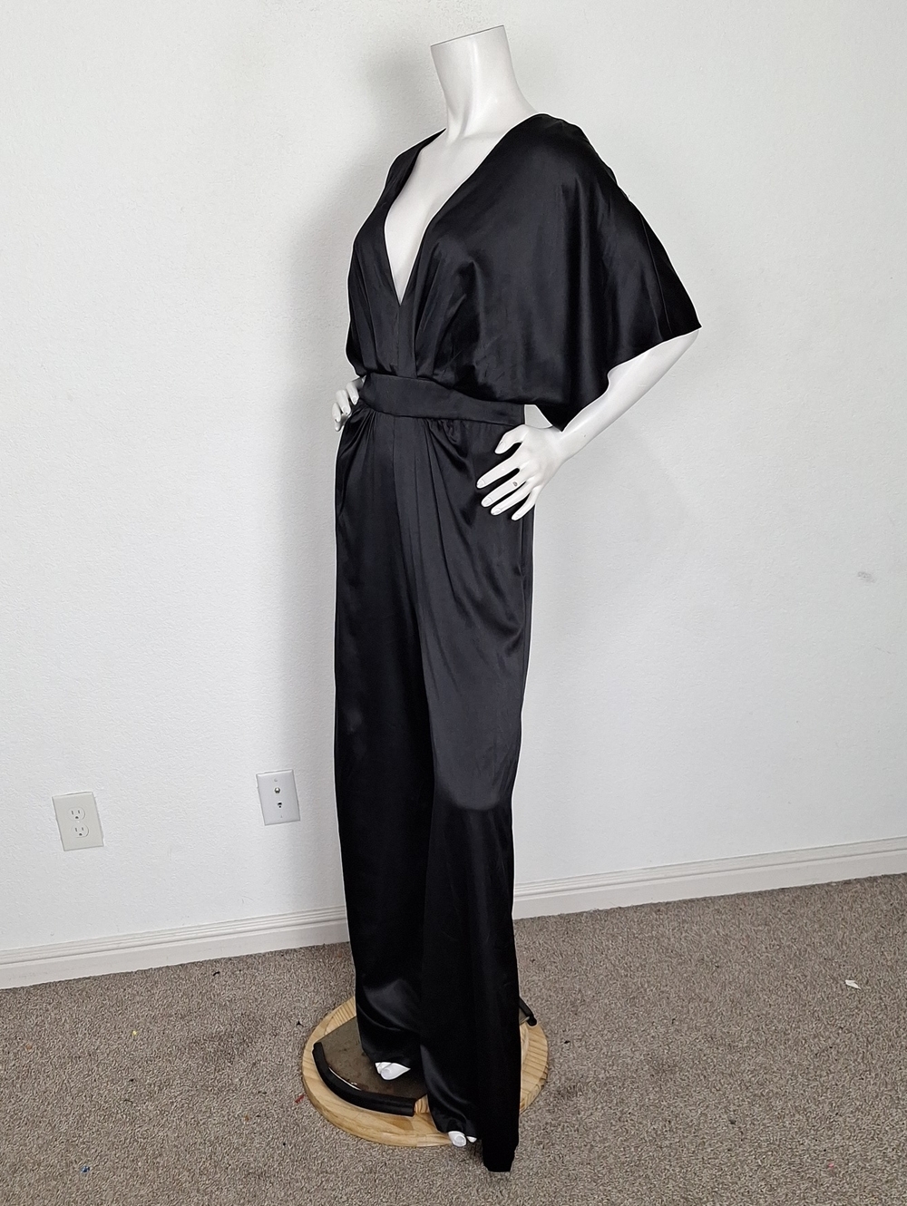 bebe Black Satin Wide-Leg Jumpsuit - Picture 9 of 13